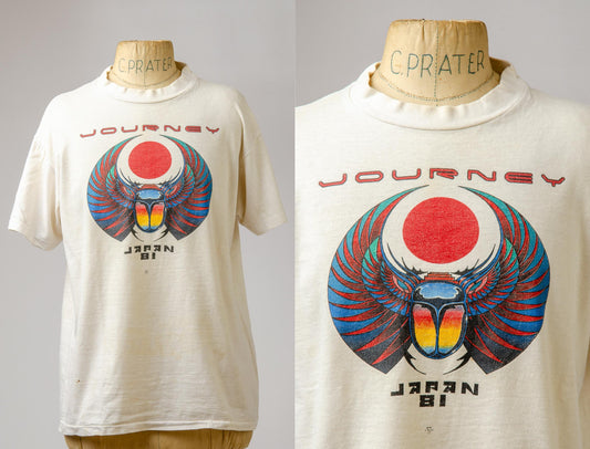 1981 Journey Scarab Japan Tour White Cotton T Shirt Rock Tee by Roslyn Trading